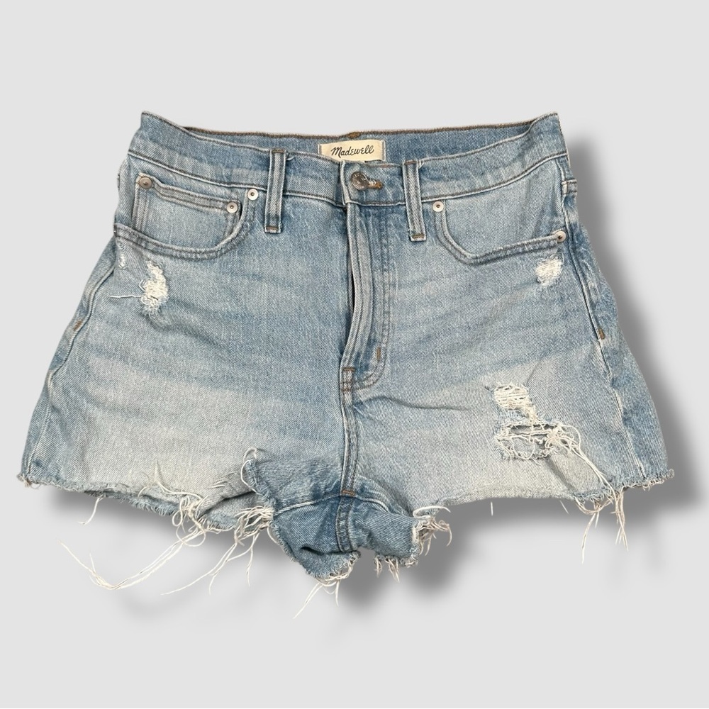 Madewell The Perfect Jean High Rise Denim Shorts Light Wash Distressed 28